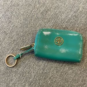 Tory Burch Turquoise Robinson Zip Coin Key & Card Case Wallet